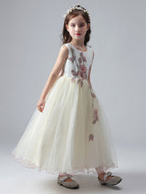 Ecru White Jewel Neck Princess Dress Beaded Embroidered Formal Kids Pageant dresses-showprettydress