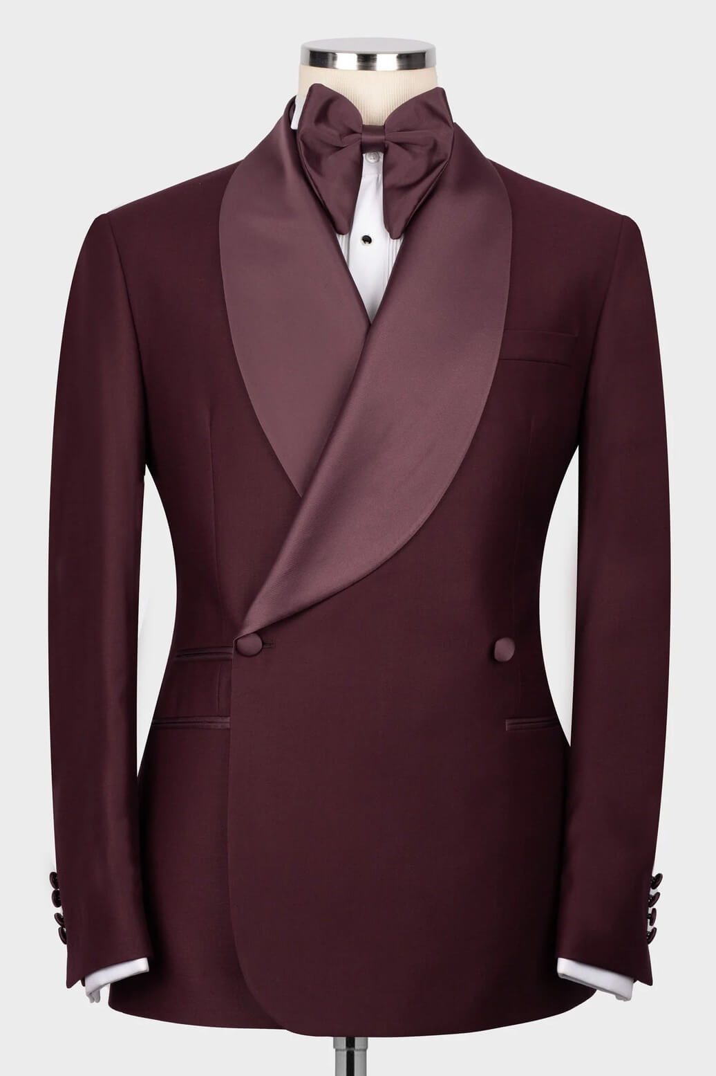 Burgundy Satin Shawl Lapel Slim Fit Prom & Wedding Suit