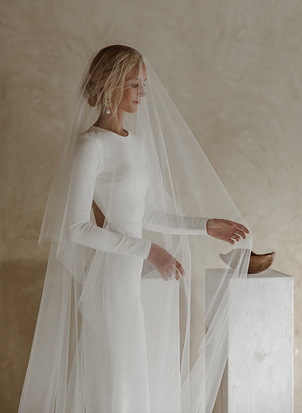 Elastic Satin Long Sleeves Mermaid Fitted Wedding Dress-Showprettydress