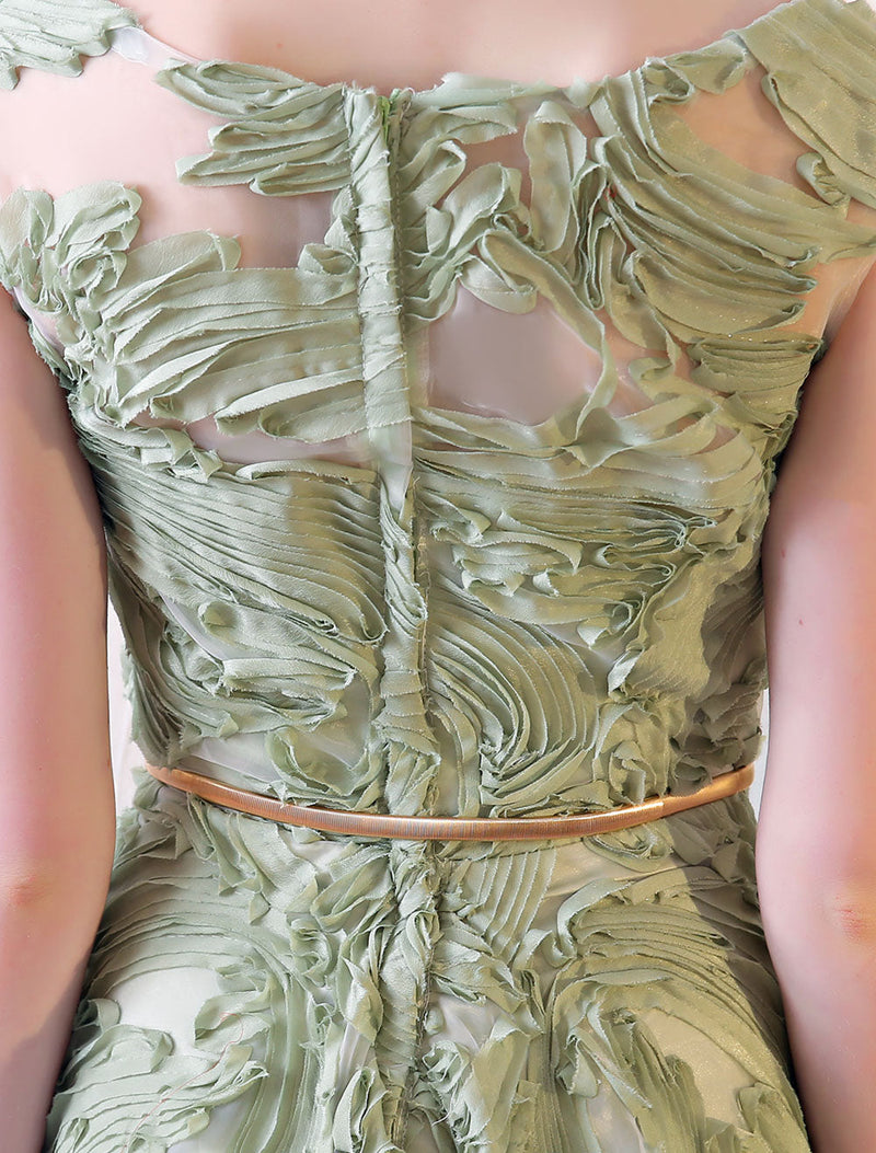 Eleagnt Evening Dresses Long Sage Green Embossment Fabric Texture Sleeveless A Line Floor Length With Sash Wedding Guest Dress-showprettydress