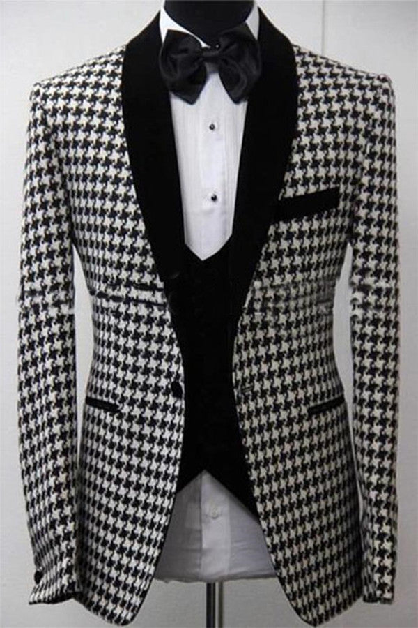 Elegant 3 Piece Suit Dinner Party Prom Suit Bespoke Houndstooth Blazer Slim Fit Best Man Tuxedo-showprettydress