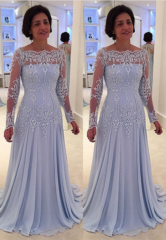 Elegant A-line Lace Long-Sleeve Mother-the-bride Dress-showprettydress