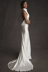 Elegant Backless High Neck Mermaid Wedding Dress On Sale-showprettydress
