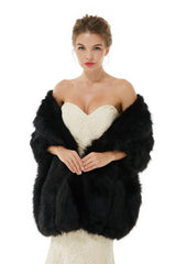 Elegant Black Stripe Faux Fur Wedding Shawl For Bride-showprettydress