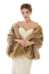 Elegant Brown Faux Fur Wedding Shawl For Bride-showprettydress