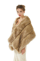 Elegant Brown Faux Fur Wedding Shawl For Bride-showprettydress