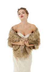 Elegant Brown Faux Fur Wedding Shawl Winter Bridal Covers-showprettydress