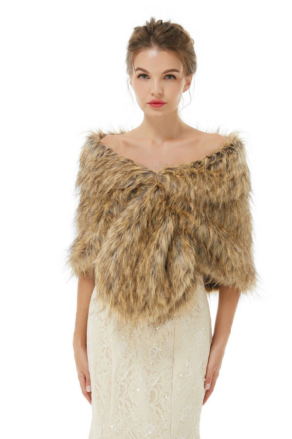 Elegant Brown Faux Fur Wedding Shawl Winter Bridal Covers-showprettydress