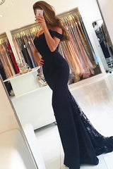 Elegant Chiffon Off-the-shoulder Lace Evening Dress Long Black Or Pink-showprettydress