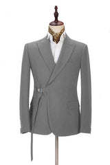 Elegant Dark Gray Men's Formal Suit Buckle Button Suit for Groomsmen-showprettydress