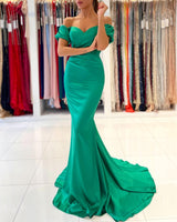 Elegant Green Long Mermaid Off-the-Shoulder Evening Prom Dress-showprettydress