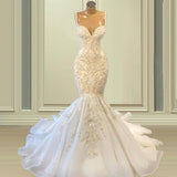 Elegant Ivory Spaghetti straps Sleeveless Mermaid Wedding Dresses-showprettydress
