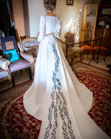 Elegant Long A-line Bateau Satin Wedding Dress with Sleeves-showprettydress