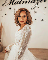 Elegant Long A-Line Sweetheart Appliques Lace Tulle Wedding Dress with Sleeves-showprettydress