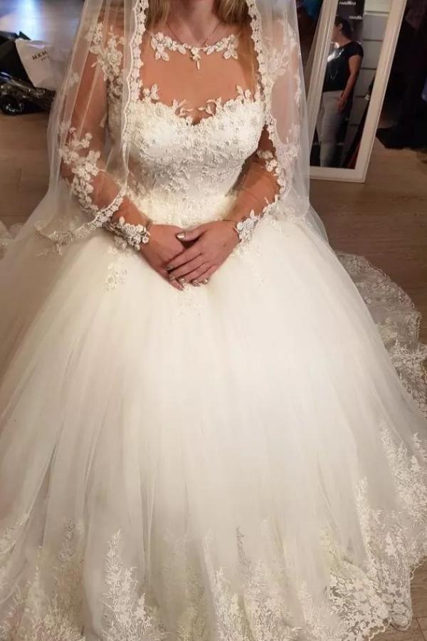 Elegant Long A-line Sweetheart Tulle Wedding Dress-showprettydress