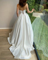 Elegant Long Ball Gowns Sweetheart Spaghetti Straps Satin Wedding Dress-showprettydress