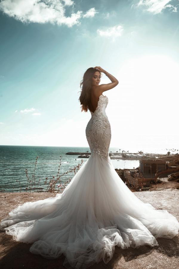 Elegant Long Meramid Sweetheart Backless Tulle Wedding Dress with Appliques Lace-showprettydress