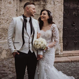 Elegant Long Mermaid Lace Open Back Wedding dresses with Sleeves-showprettydress