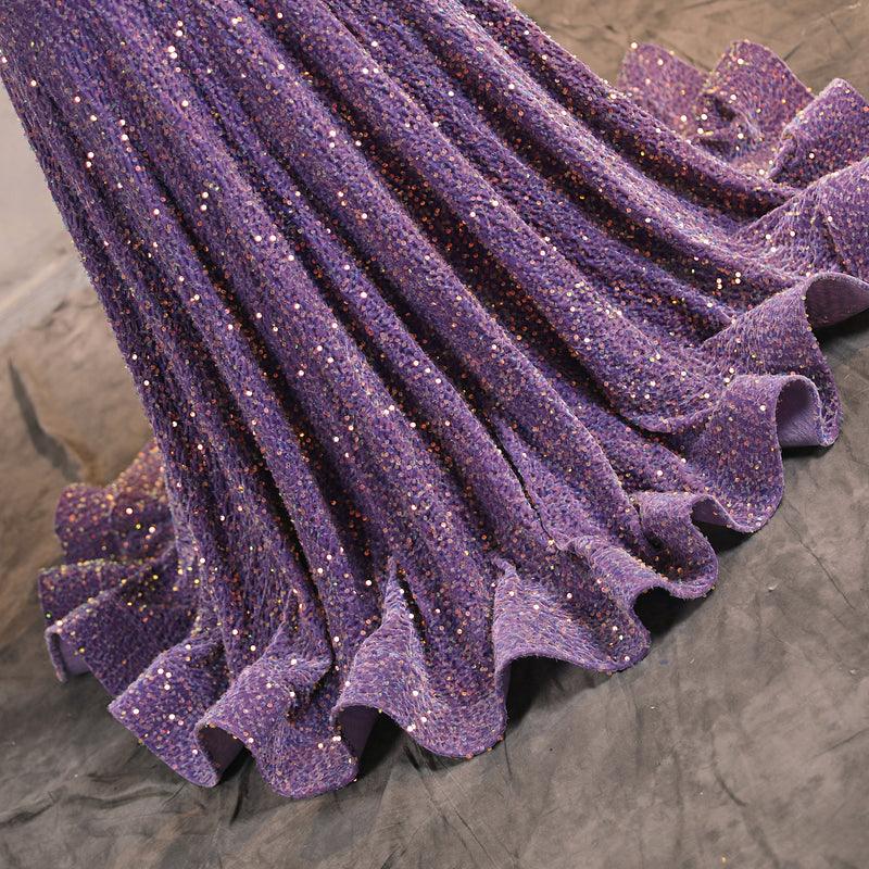 Elegant Long Mermaid One Shoulder Sequined Formal Prom Dresses with Sleeves-showprettydress