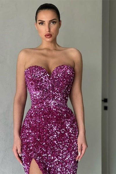 Elegant Long Mermaid Sweetheart Sequins Formal Prom Dress with Slit-showprettydress