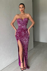 Elegant Long Mermaid Sweetheart Sequins Formal Prom Dress with Slit-showprettydress