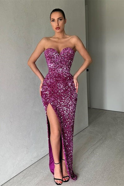 Elegant Long Mermaid Sweetheart Sequins Formal Prom Dress with Slit-showprettydress
