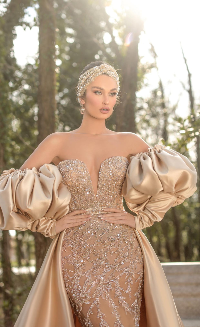 Elegant Long Off-the-shoulder Mermaid Tulle Lace Prom Dress with Sleeves-showprettydress