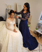 Elegant Long Princess Tulle Lace Wedding Dresses with Sleeves-showprettydress