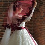 Elegant Long Princess Tulle Lace Wedding Dresses with Sleeves-showprettydress