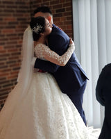 Elegant Long Princess Tulle Lace Wedding Dresses with Sleeves-showprettydress