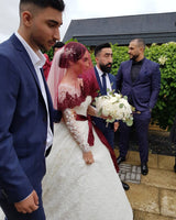 Elegant Long Princess Tulle Lace Wedding Dresses with Sleeves-showprettydress