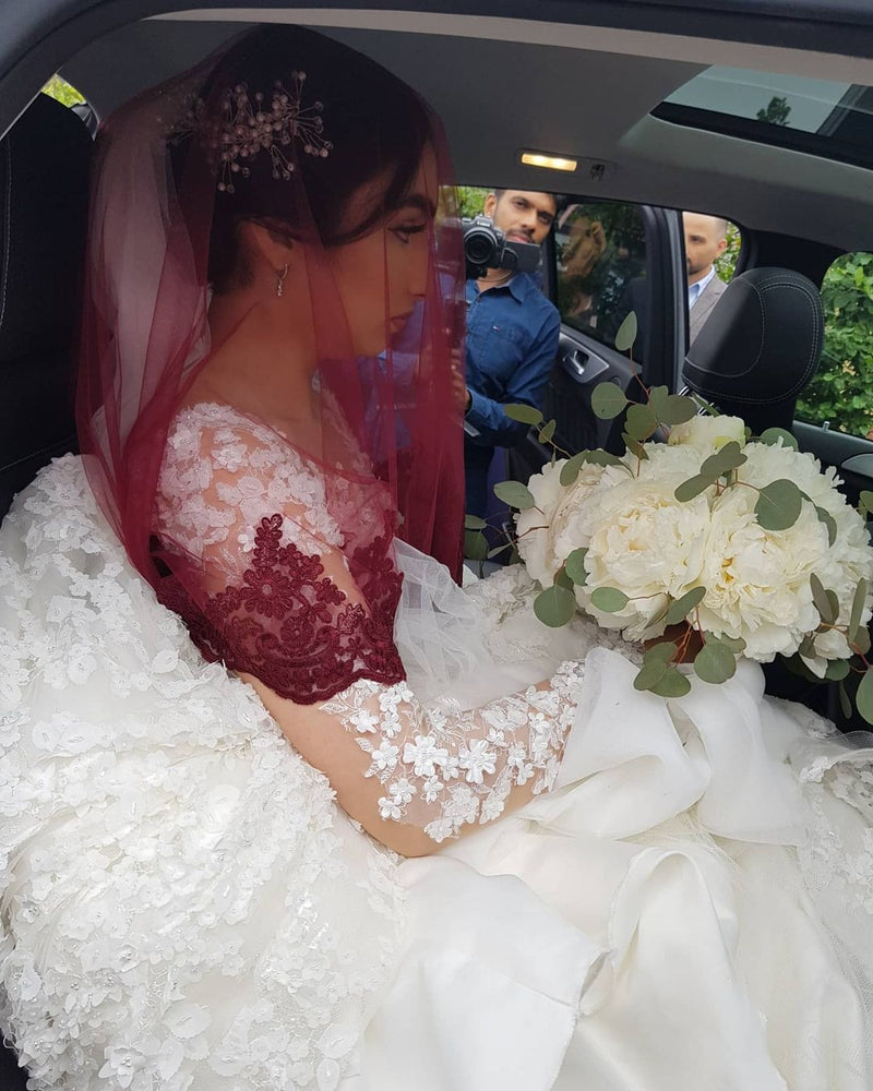 Elegant Long Princess Tulle Lace Wedding Dresses with Sleeves-showprettydress