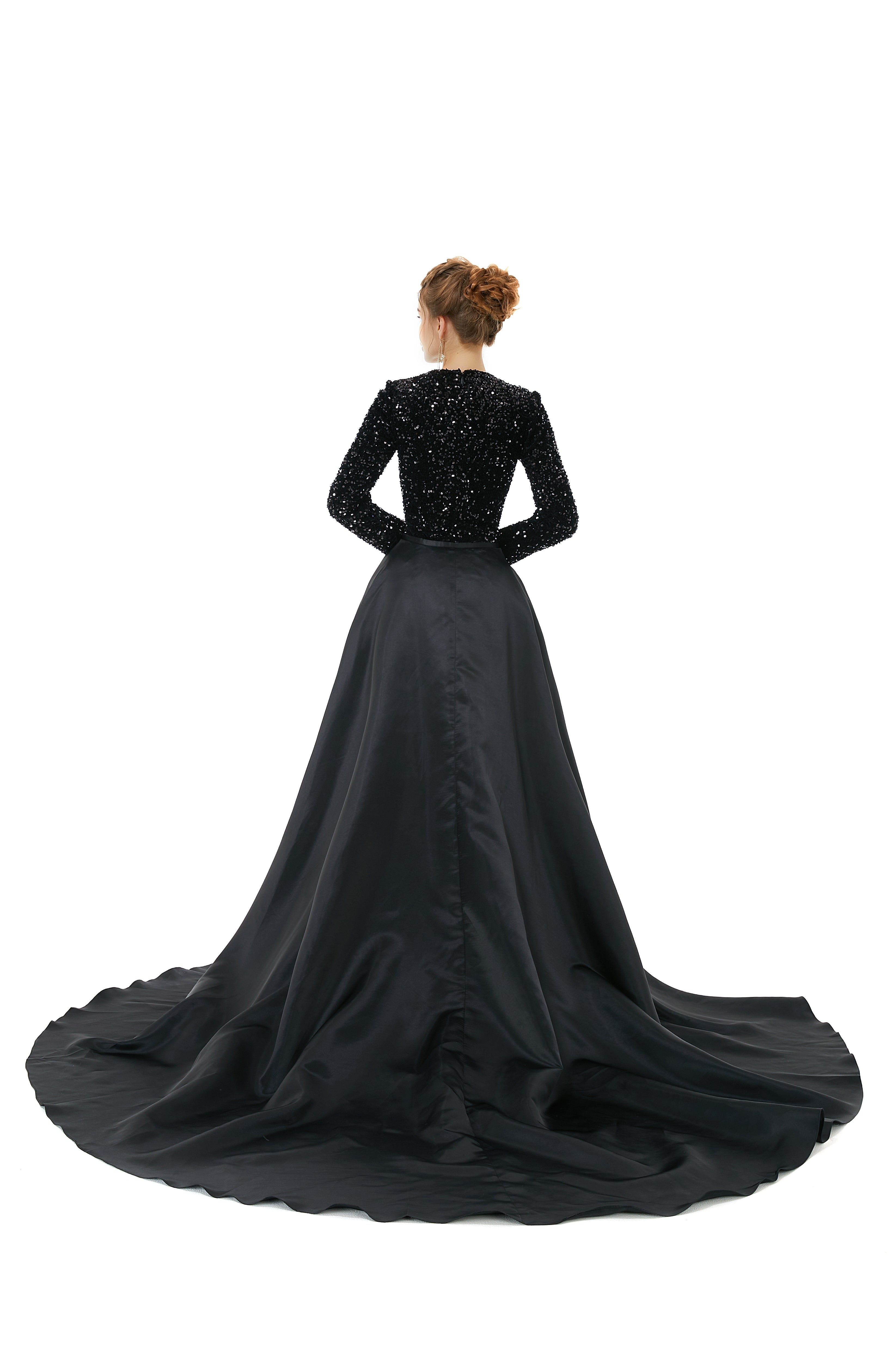 Elegant Long sleeve Sequin Evening Dress with Detachable Skirt-showprettydress