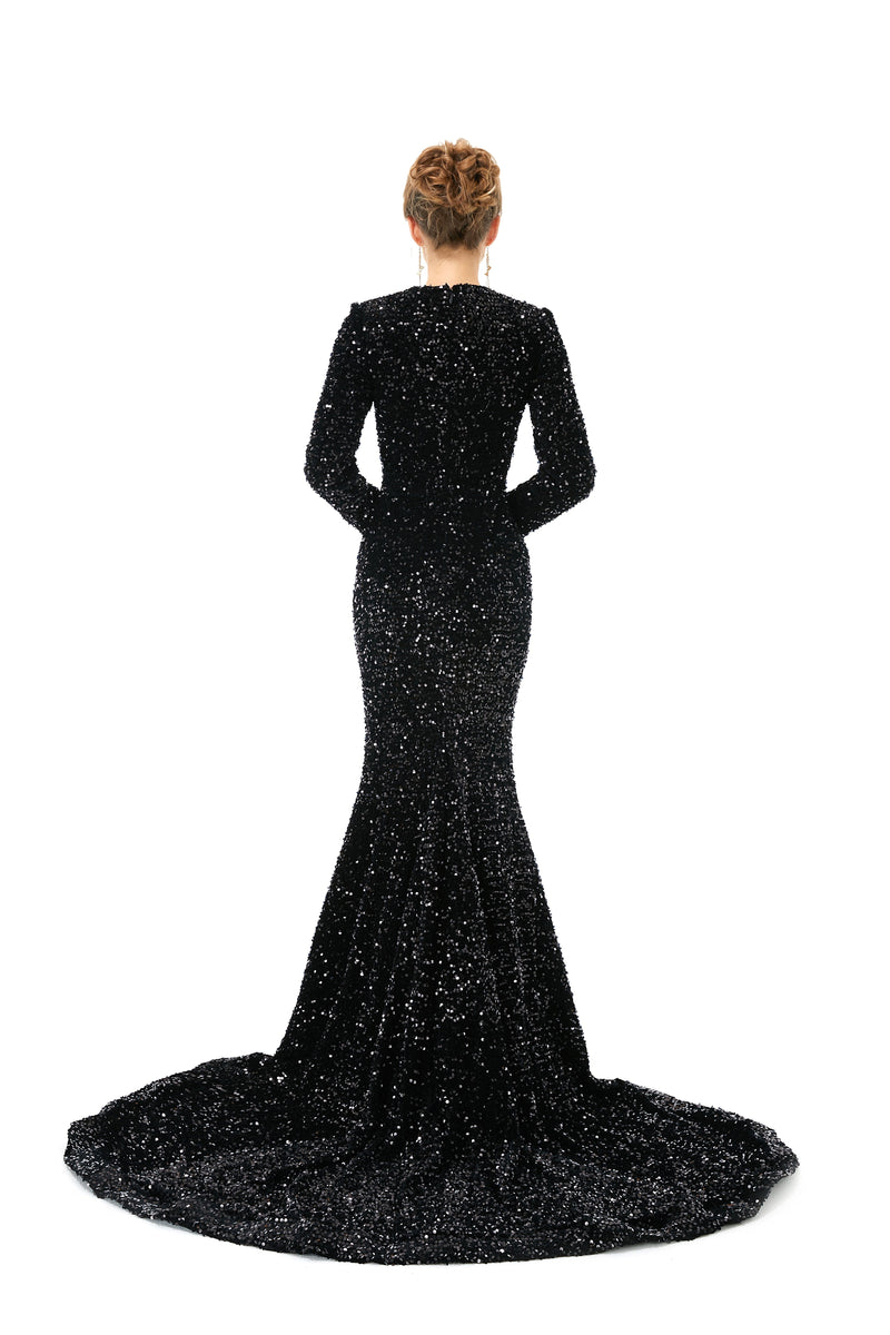 Elegant Long sleeve Sequin Evening Dress with Detachable Skirt | Showprettydress Real Shooting-showprettydress