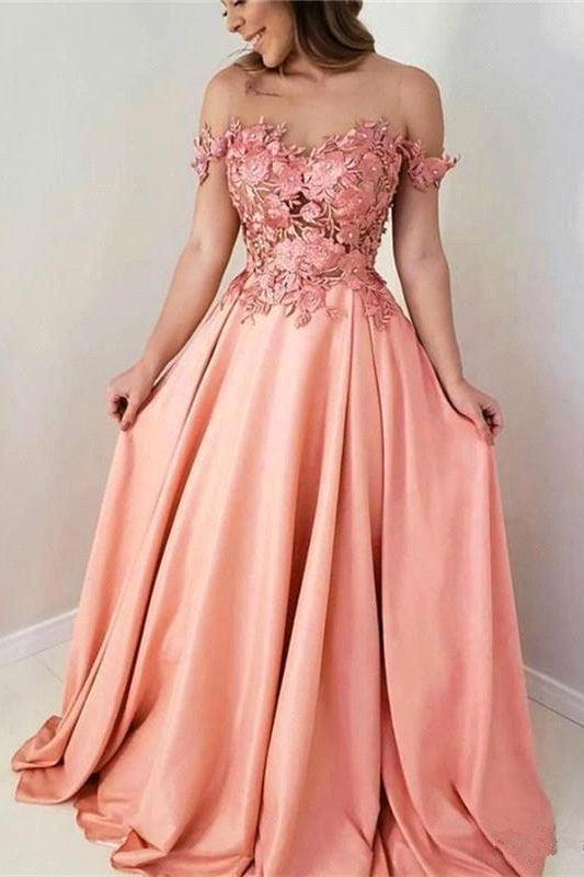 Elegant Off the shoulder A-line Sweetheart Princess Long Prom Dresses-showprettydress