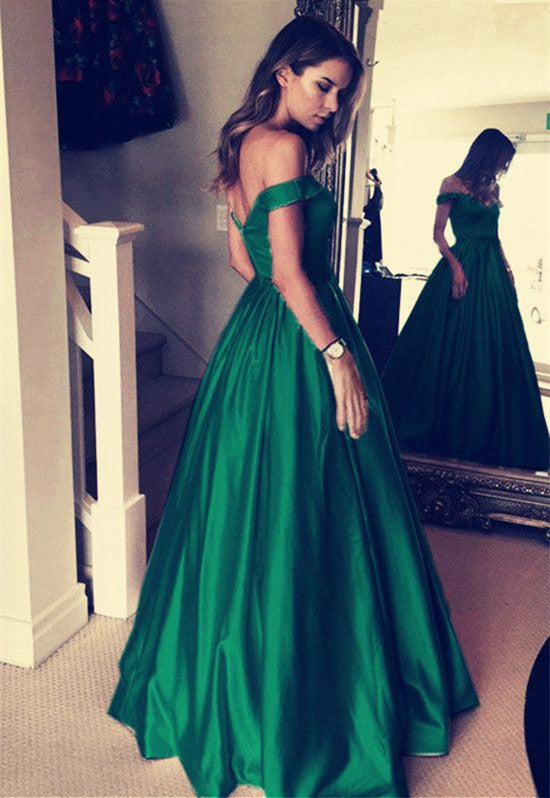 Elegant Off-the-Shoulder Evening Dress Green Long Prom Party Gowns-showprettydress