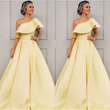 Elegant One Shoulder A-Line Sweep Train Prom Dresses-showprettydress
