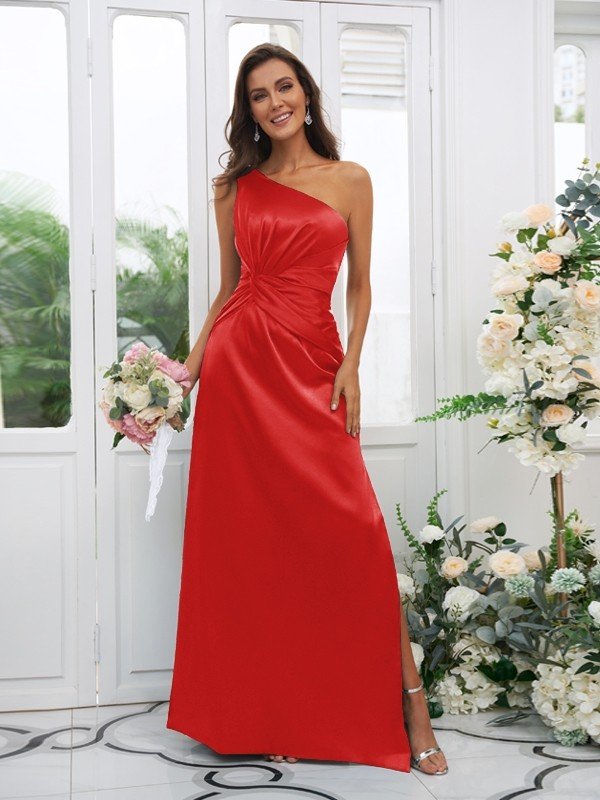 Elegant One Shoulder Sleeveless Bridesmaid Dresses-Showprettydress
