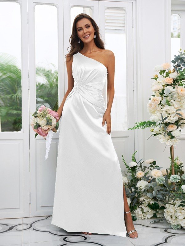 Elegant One Shoulder Sleeveless Bridesmaid Dresses-Showprettydress