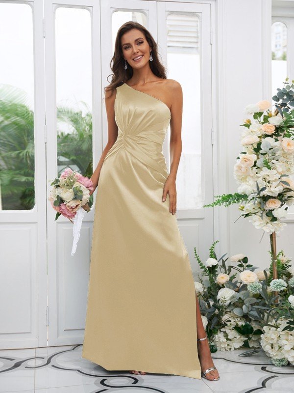 Elegant One Shoulder Sleeveless Bridesmaid Dresses-Showprettydress