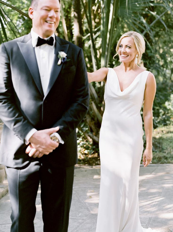 Elegant Petite Cowl Back Sheath Column Wedding Dresses-Showprettydress