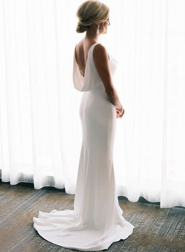 Elegant Petite Cowl Back Sheath Column Wedding Dresses-Showprettydress