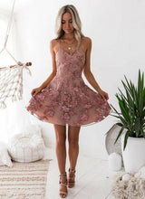 Elegant Pink Floral Homecoming Dresses Spaghetti Straps Lace Appliques Hoco Dresses-showprettydress