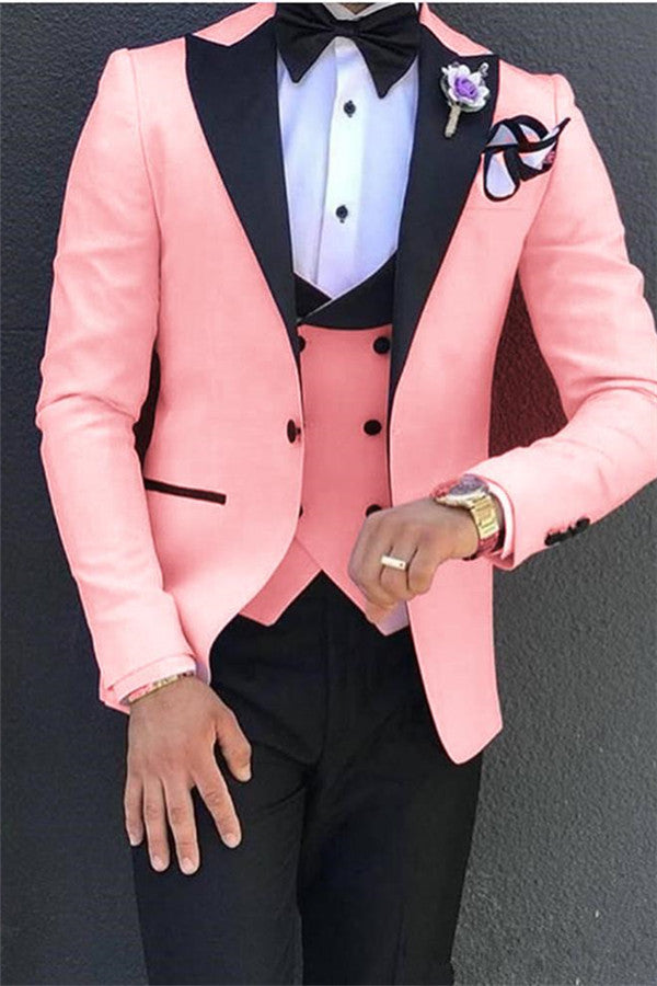 Elegant Pink Tuxedos Prom Suits 3 Pieces Designer Peak Lapel Men Suits Online-showprettydress