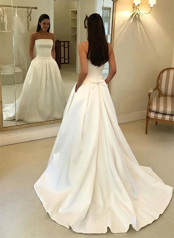 Elegant Satin Wedding Dresses Bows-Showprettydress
