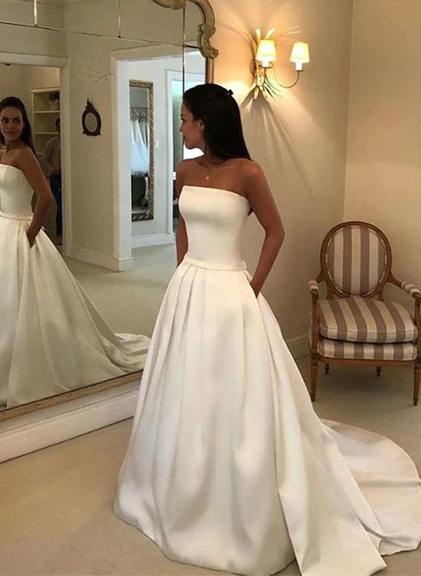 Elegant Satin Wedding Dresses Bows-Showprettydress
