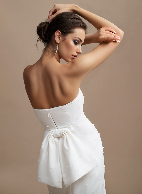 Elegant Satin Wedding Dresses Bowtie Beading-Showprettydress