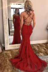 Elegant Sky Blue Spaghetti Strap Lace Applique Simple Long Prom Party Gowns-showprettydress