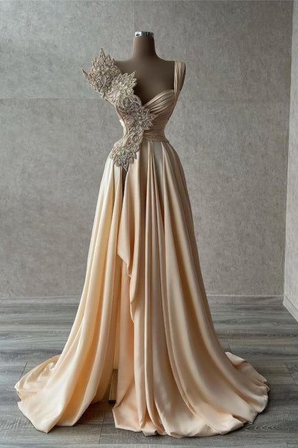 Elegant Sleeveless A-line Prom Dresses Long With Split-showprettydress
