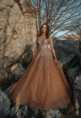 Elegant Sparkle Beaded Sweetheart Dark Champange Prom Dresses-showprettydress